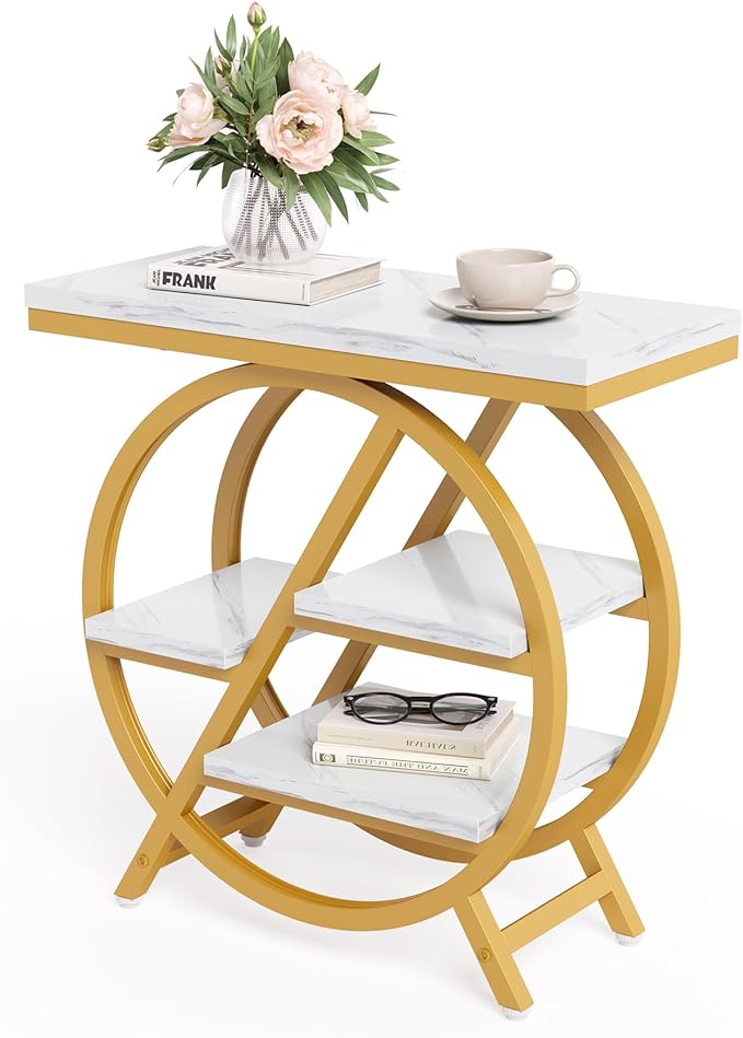 LITTLE TREE End Table, 4-Tier Narrow Faux Marble Side Table