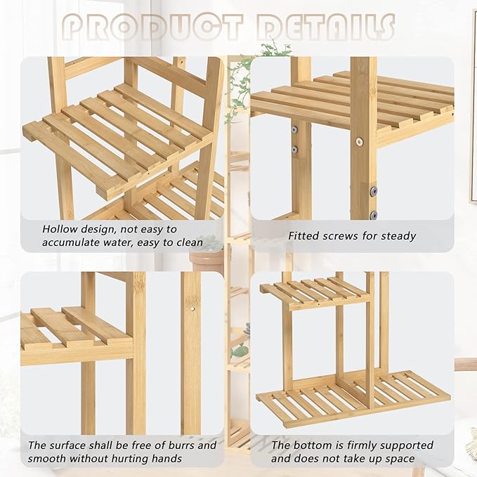 Laiensia Bamboo Plant Stand Rack 6 Tier, Indoor&Outdoor Planter Display Shelves