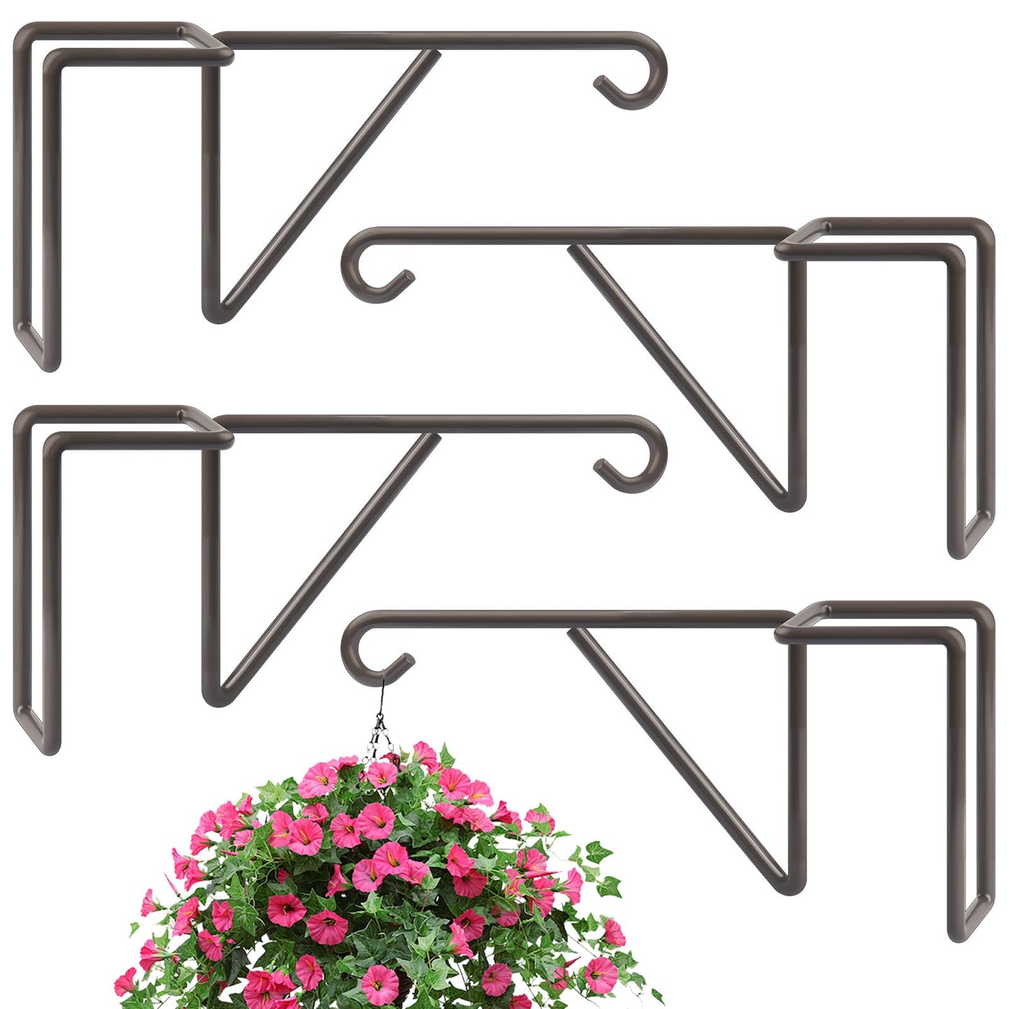 Gicare 4 Pack Vinyl Fence Hooks, Heavy Duty Durable Brown Fence Plant Hangers for Outdoor, Patio Hooks, Over The Fence Hook for Hanging Plants, Flower Baskets, Bird feeders, Lights, Pool Equipment