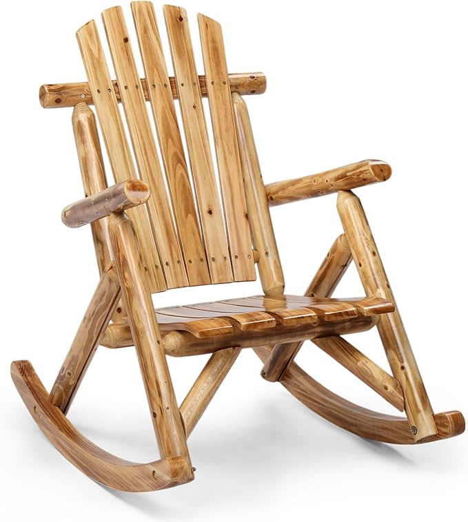 Outvita Wooden Rocking Chair, Fir Log Adirondack Rocker, Outdoor Wood Accent