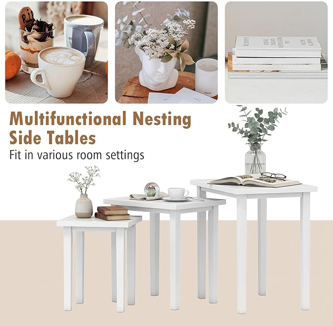 Giantex Nesting Tables Set of 3, Farmhouse Stacking Side Table