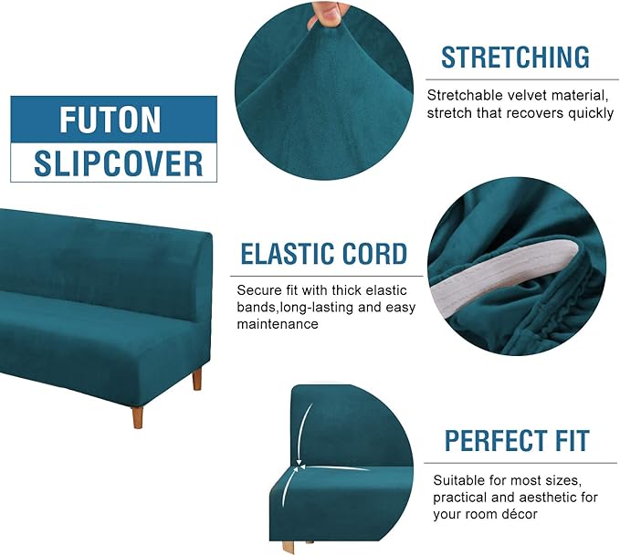 H.VERSAILTEX Real Velvet Futon Cover Armless Sofa Covers Sofa Bed Covers