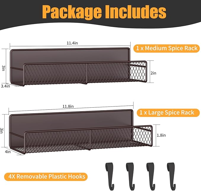 Magnetic Spice Rack for Refrigerator, 2 Pack 100% Metal Strong Magnet Shelf