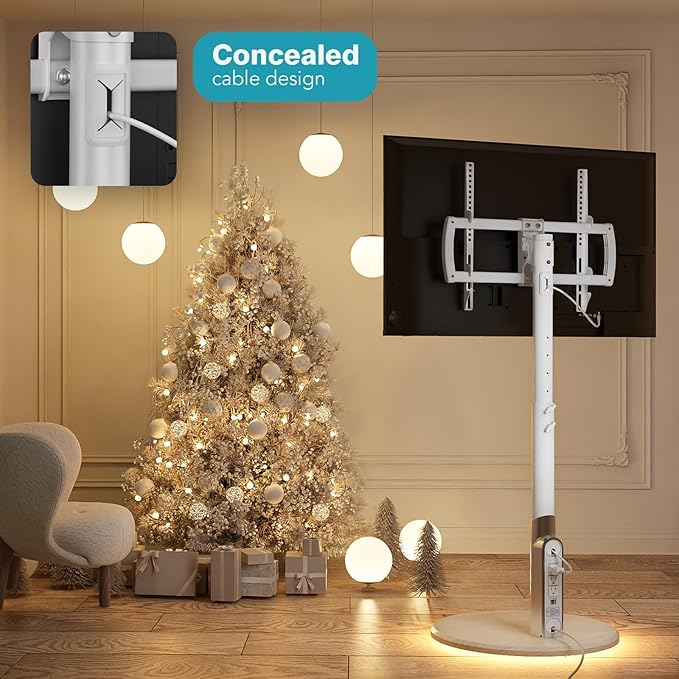 Floor Mobile TV Stand with Power Outlet, Rolling TV Cart