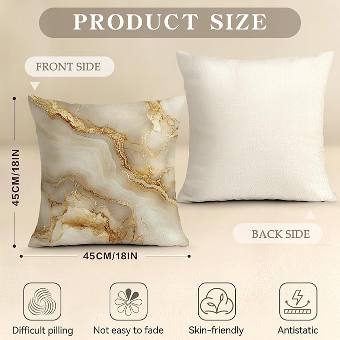 OBSEDE Inspirational Beige Marble Decorative Throw Pillow Covers 18 × 18 in
