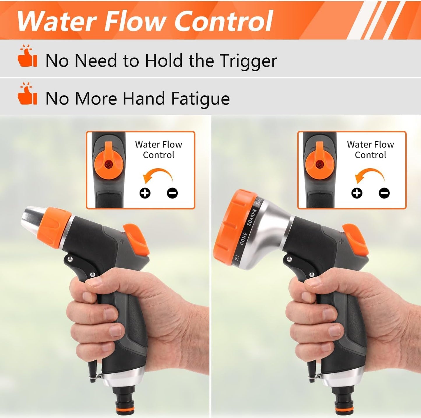 HOOFUN 2 Pack Garden Hose Nozzle: High Pressure Water Hose Sprayer with 10 & 2 Spray Patterns - Lightweight & Rust-Proof Handheld Spray Gun (Black)