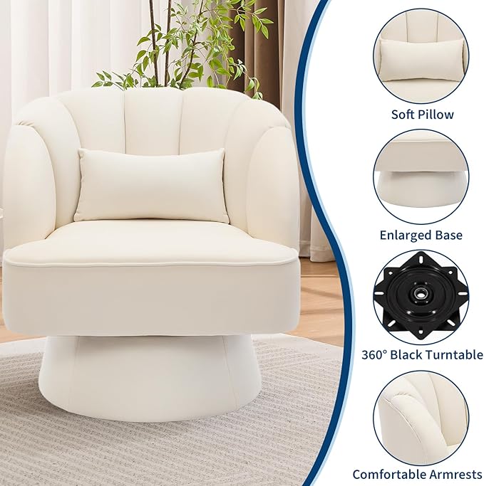 Garvee Ultra-Plush Swivel Accent Chair, 360° Barrel Lounge Chair