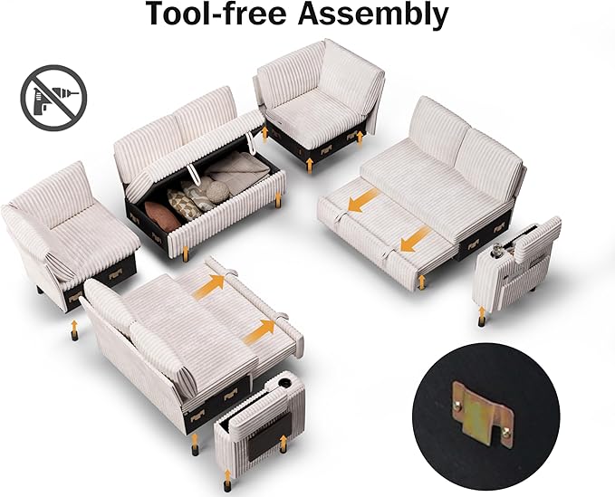 Vipbear 111" Modular Sectional Sleeper Sofa