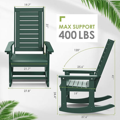 GREENVINES Outdoor Rocking Chairs | Set of 2 | Porch Rocker | HDPE Plastic | Forest | Oversized Rockers | High Back | Big & Tall | Ladder Back | for Patio Outside Backyard Balcony Garden