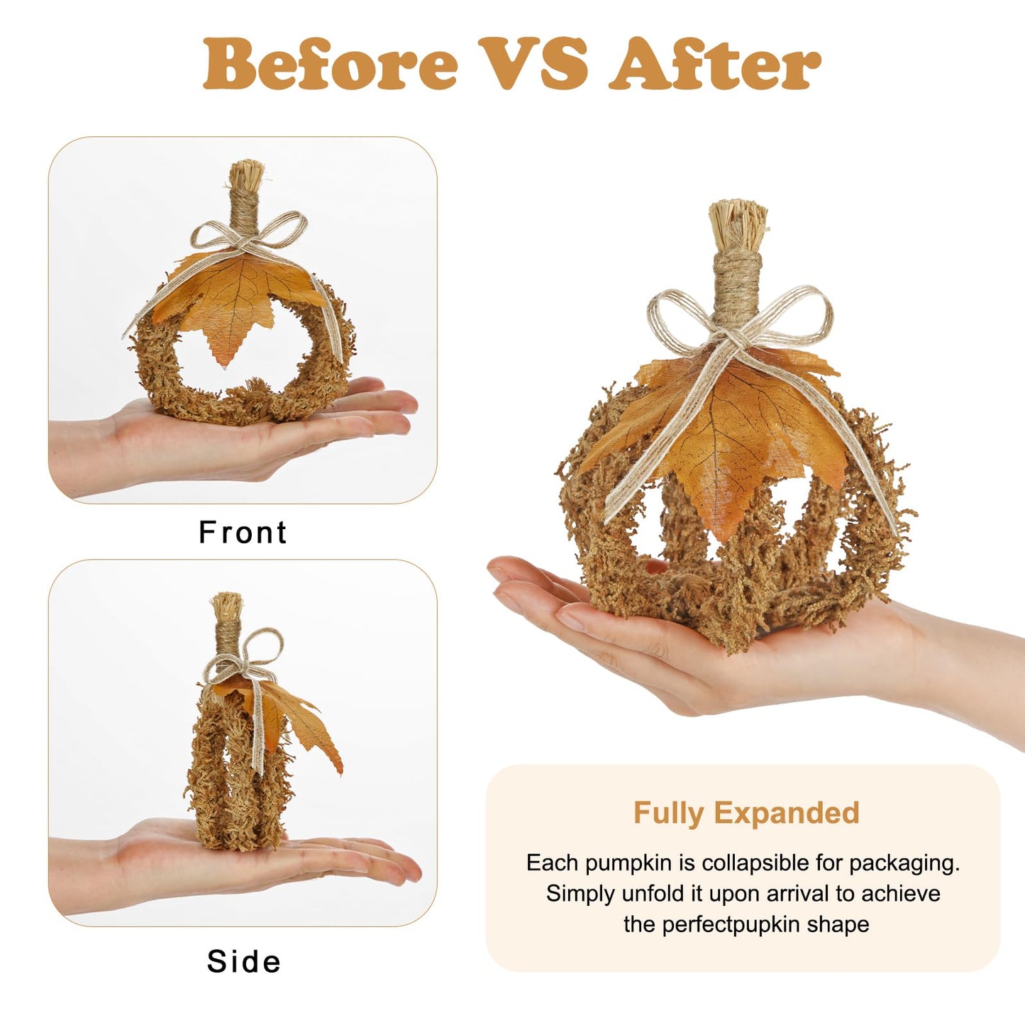 Fall Pumpkin Decorations for Home, Hollow Foldable Fake Pumpkins, Faux Small Pumpkins for Decorating, Artificial Fabric Pumpkin for Autumn Harvest Thanksgiving Halloween Centerpiece, Deep Brown 3PCS