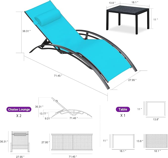 PURPLE LEAF Patio Oversized Chaise Lounge Chair Set