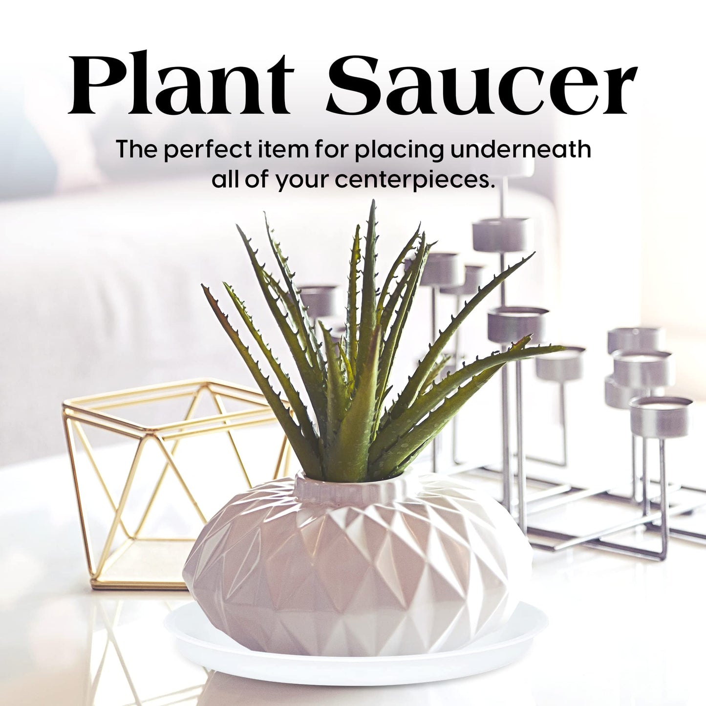 SLS SUPPLY FLORA - Durable Plant Saucers, Mix Sizes Pack of 12, Flower Plant Pot Saucer, Stylish Plant Tray Saucers for Indoors and Outdoors, Made of Thick and Strong Plastic - White