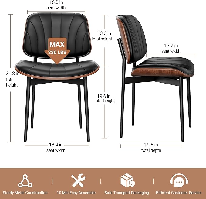 REONEY Dining Chairs Set of 6, Mid-Century Modern Upholstered PU Leather Chairs