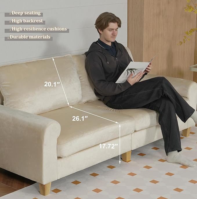 EASE MOOSE 88.5" Large Seat Velvet Loveseat Sofa, Soft Deep Seat Couches