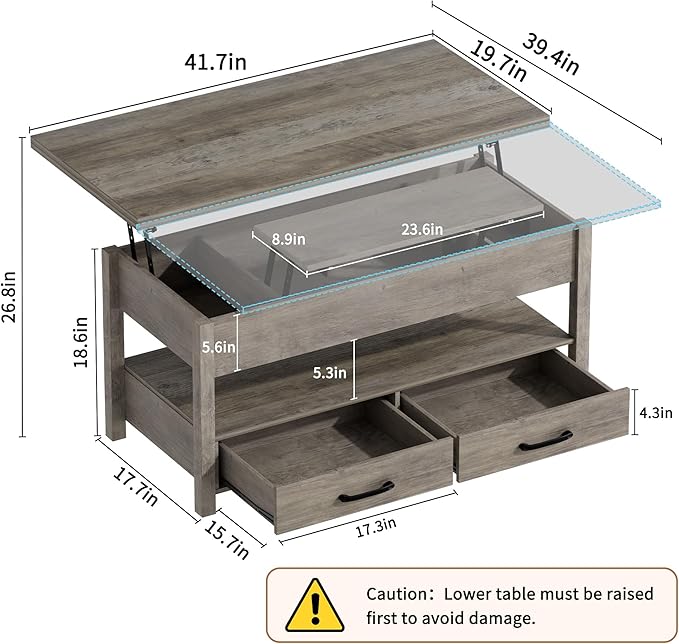 SYESWAY 42'' Lift Top Coffee Table, 4-in-1 Multifunctional Lift Coffee Table