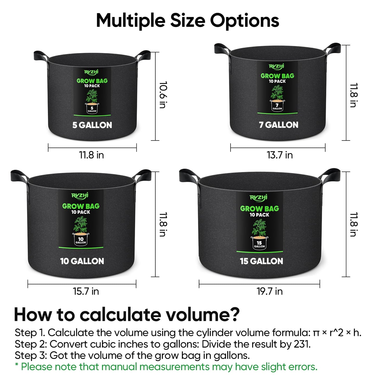 RVZHI Grow Bags for Potato 5-Gallon: 10 Pack Black 350G Heavy Duty Thickened Fabric Pots with Handles & Labels - Nonwoven Gardening Containers for Growing Plants Vegetable Fruit Tomato Flowers Herbs