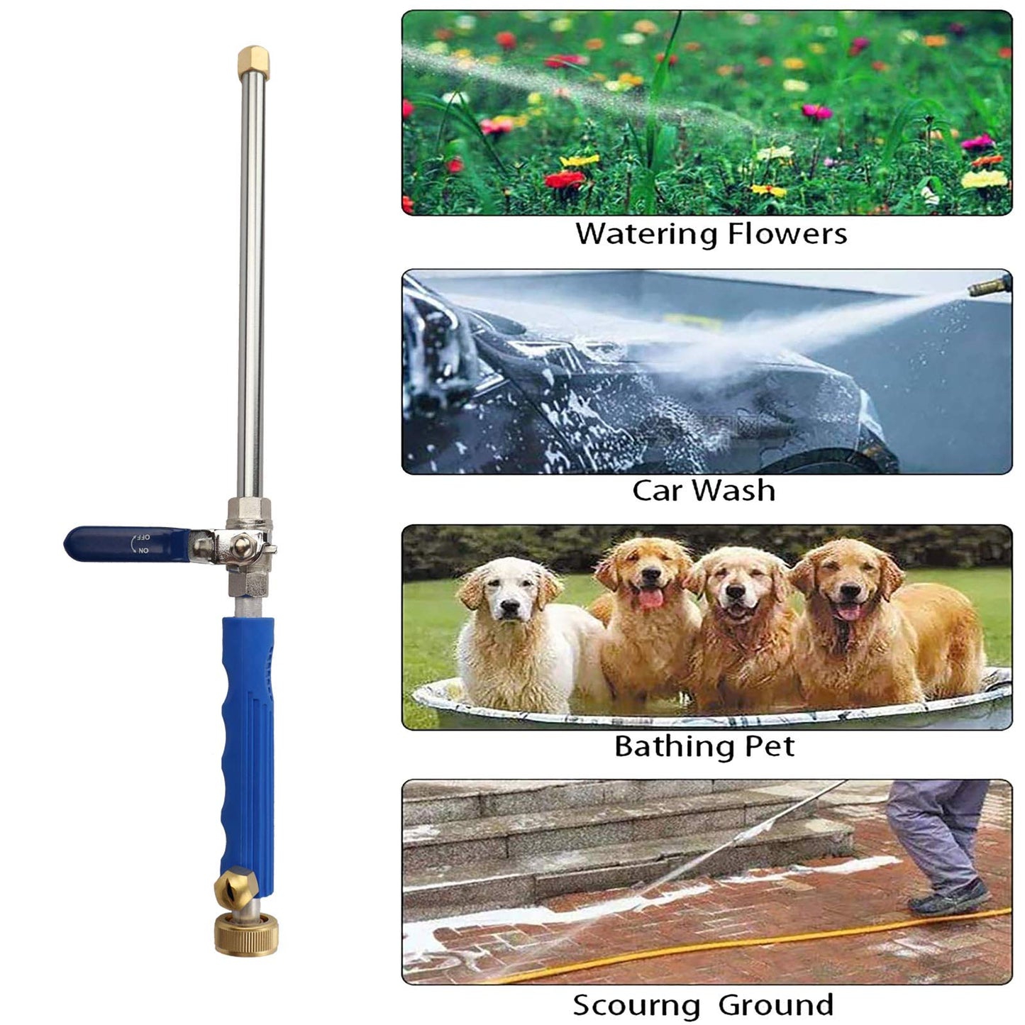 YunGuoGuo High Pressure Power Washer Sprayer Wand with Flexible Hose Nozzle, 39'' Hydro Jet Power Washer Cleaning Tool, Wand Lance for Gutter Patio Car Pet Window Glass Blue