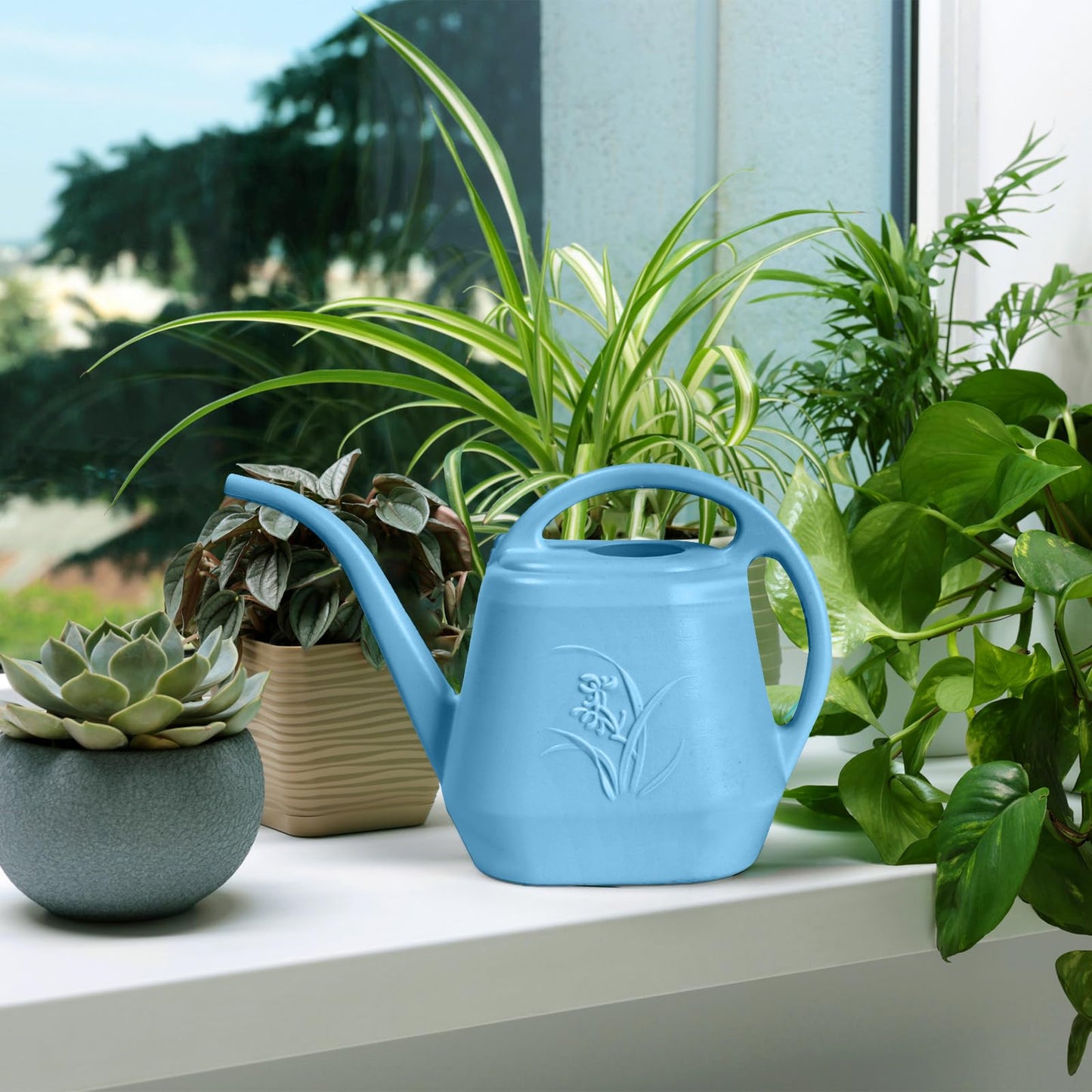 ZXJ Plant Watering Can - for Indoor and Outdoor Home Garden Plants - with Long Spout - Skye Blue - 1/2 Gallon