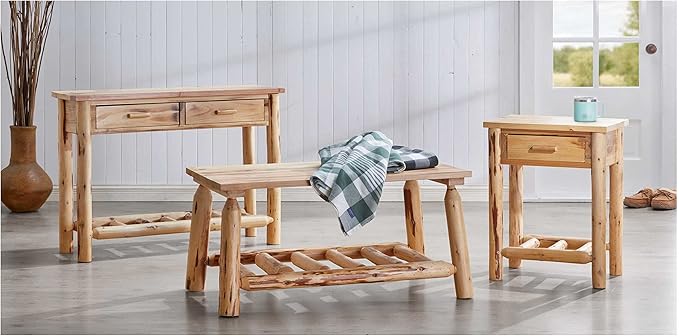 CASTLECREEK Log Coffee Table, Rustic Natural Weathered Look Wooden Rectangular