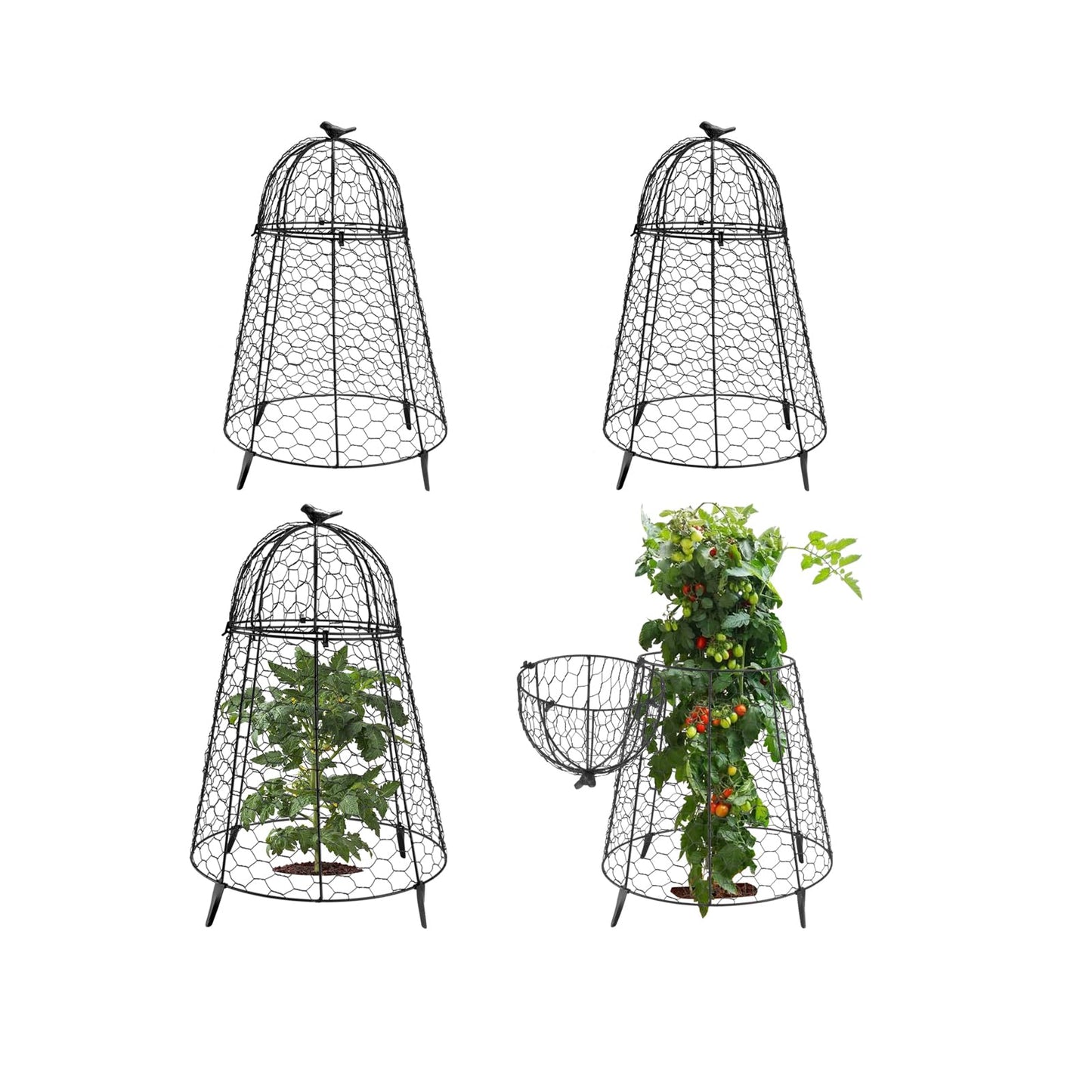 COATTOA Plant Protector Chicken Wire Cloche 4 PCS, Plant Protectors from Animals, 18.7×12 Inch Large Garden Cloches for Plants, Sturdy 2-in-1 Cloche Dome for Plants, Plant Protectors for Easy Pruning