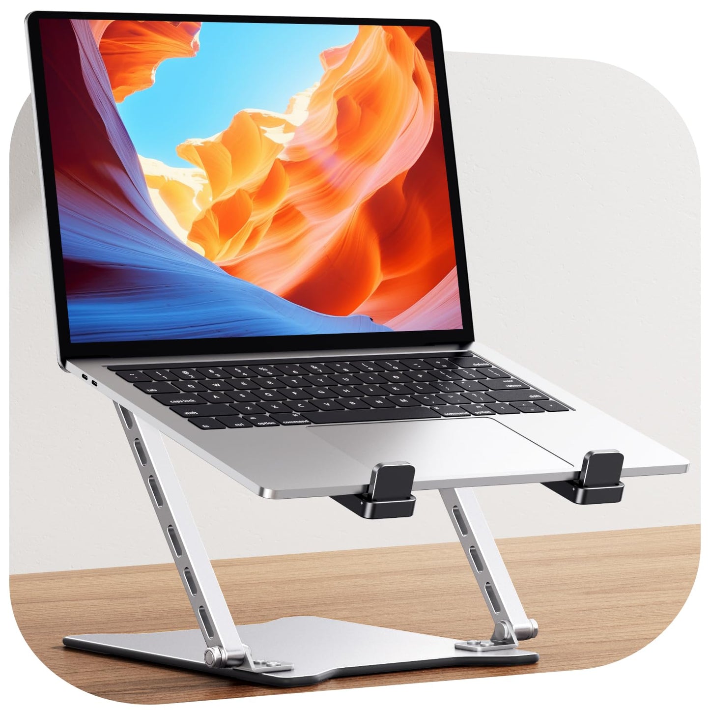RIWUCT Ultra-Slim Portable Laptop Stand for Desk, Height Adjustable & Dual-Bar Support Laptop Riser Holder, Ventilated Computer Notebook Stand Mount, Compatible with MacBook/Dell/HP(10-15.6")