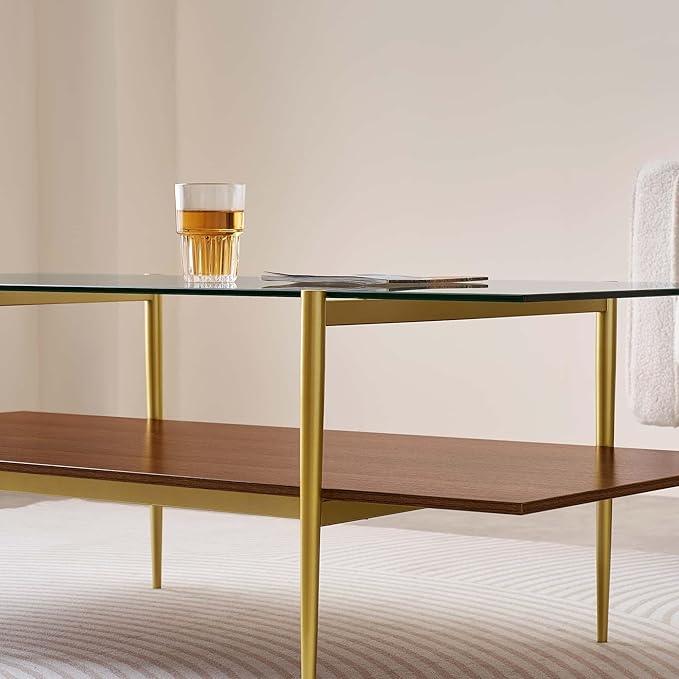 LumFurn X-Large Rectangle Glass Coffee Table, Mid-Century Modern Design