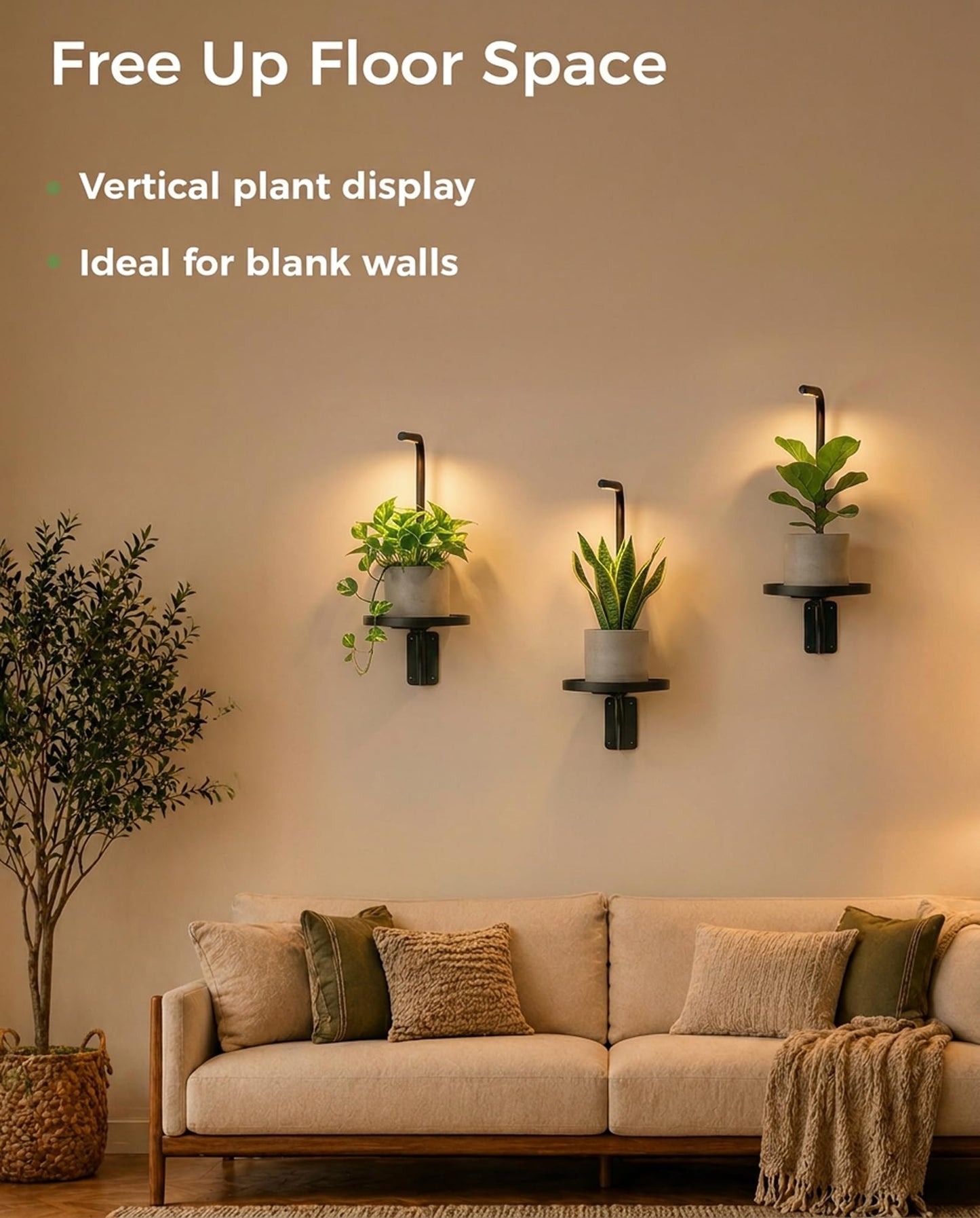 Bamworld Wall Planters For Indoor Plants Indoor Plant Stand With Grow Light Wall Plant Holder Hanging Grow Lights for Indoor Plants Adjustable Plant Lights for Indoor Growing