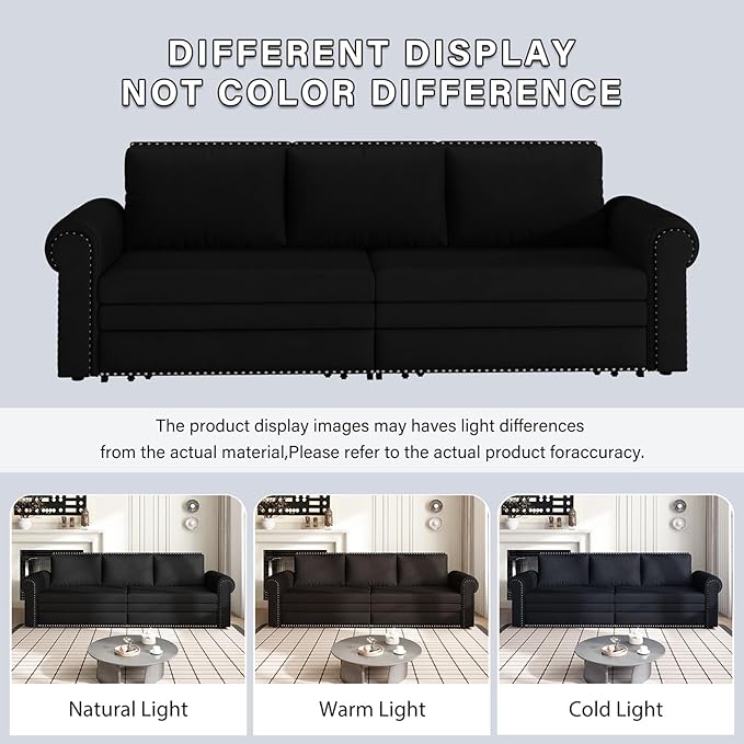 3 in 1 Convertible Sleeper Sofa Bed, 93.7" King Size Sofa Sleeper