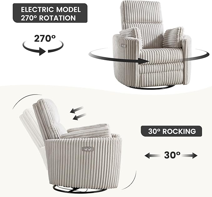 Power Recliner, Nursery Swivel Glider Rocking Chair