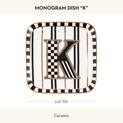 MACKENZIE-CHILDS Ceramic Monogram Dish, Decorative Letter Plate, 5.75 Inches, K