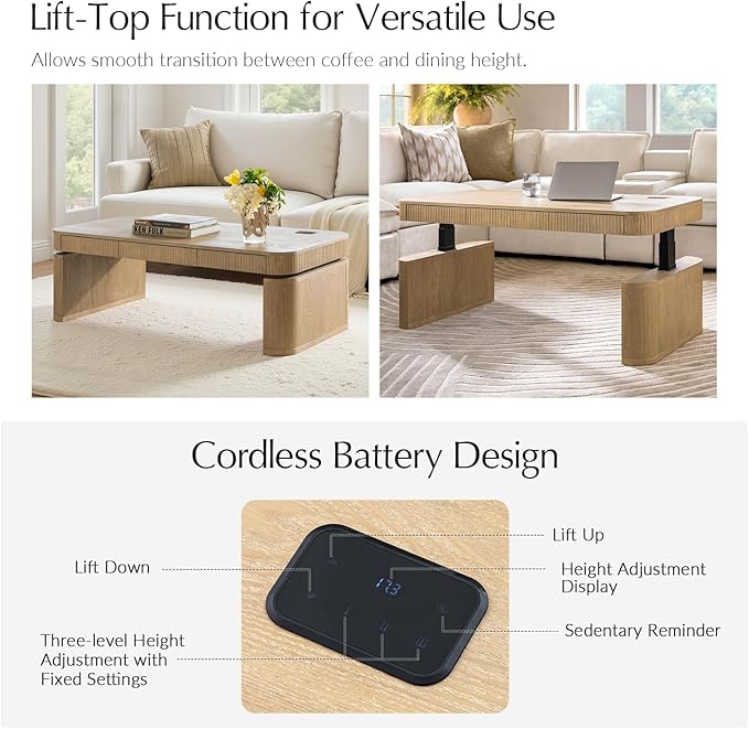 HULALA HOME Lift Top Coffee Table