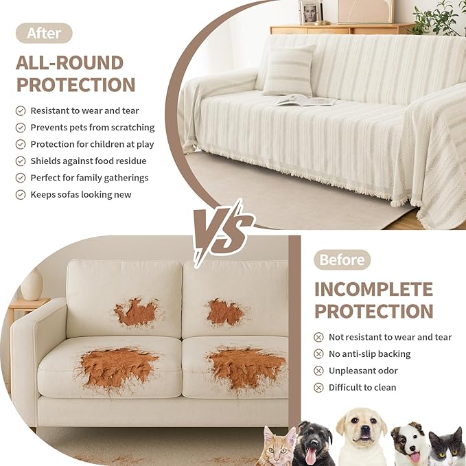Boho Sofa Covers for 3 Cushion Couch, Chenille Sofa Slipcover for Pets Washable
