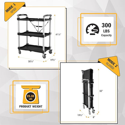 Olympia Tools 85-189 Pack N Roll Collapsible Service Cart, XL, 300LB Capacity, Black