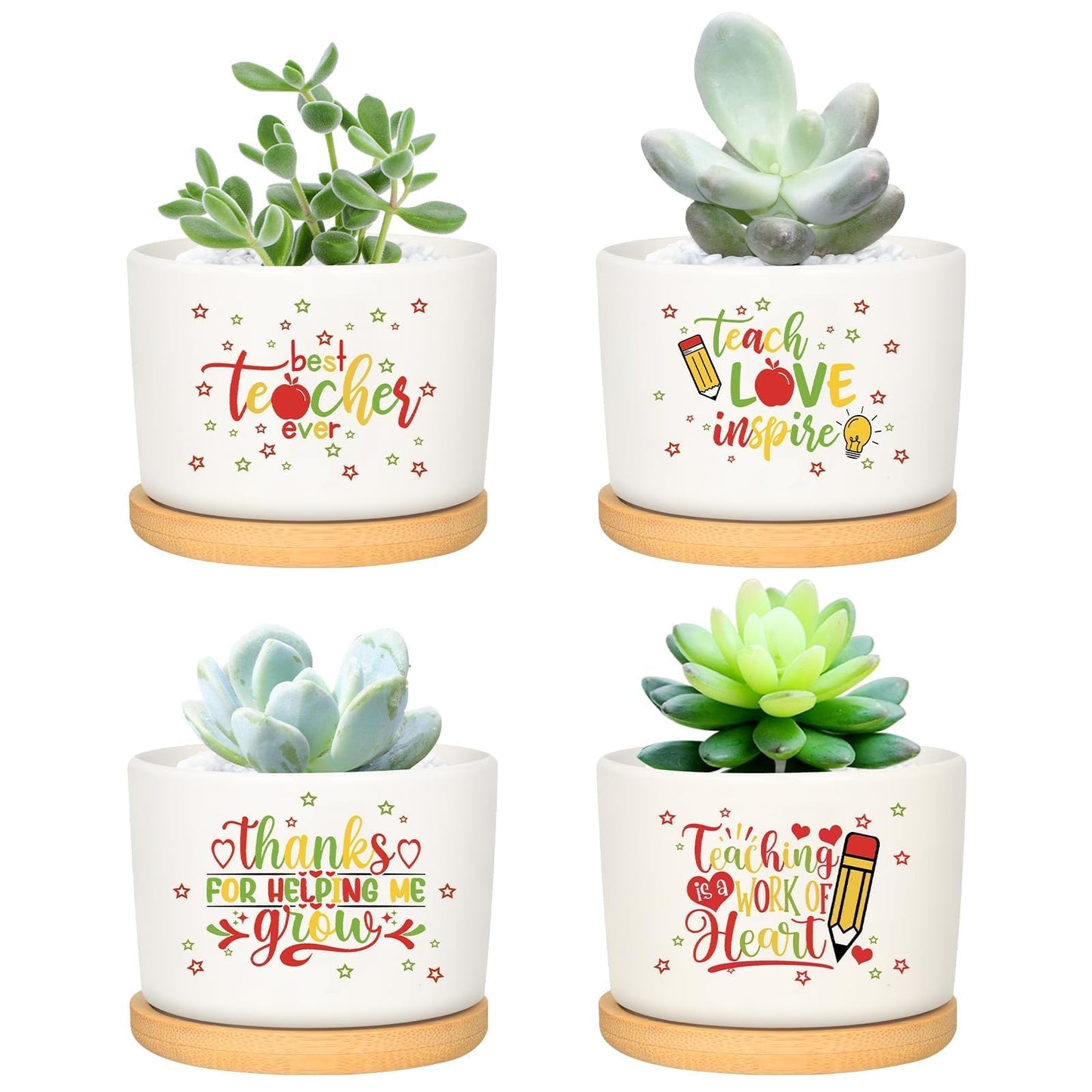 Denylo pro 4 Pcs Christmas Appreciation Gift Succulent Pots Mini Ceramic Plant Pot for School Counselor Coworkers Employee Appreciation with Boho Style
