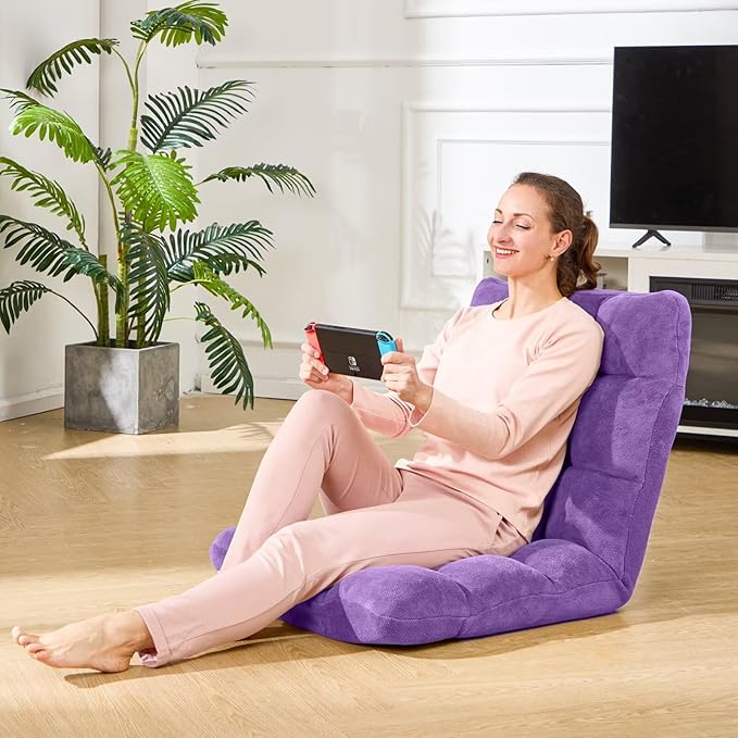 Folding Floor Gaming Chair, Adjustable 14-Position Backrest, 6-Inch Thick