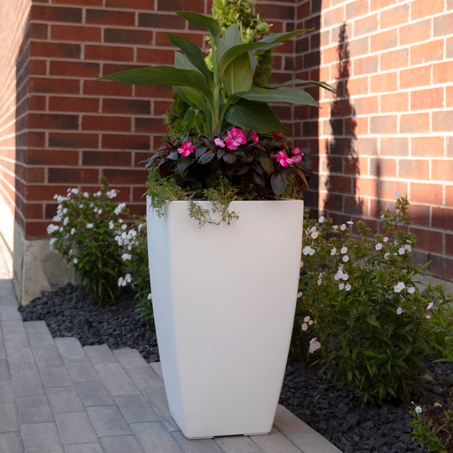 Mayne Kobi 26-Inch Tall Planter – Self-Watering, Weather-Resistant Planter for Flowers – Durable Indoor/Outdoor Design for Patio, Porch, or Entryway