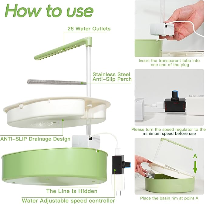 Automatic Parakeet Bird Bath for Cage Large Parrot Shower Bath with Adjustable Water Flow Bird Shower Fountain Indoor Bathtub Stainless Perch Bird Cage Accessory for Birds Cockatiel Conure Budgie