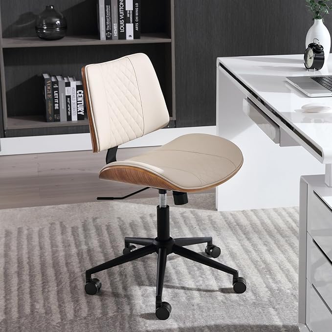 Home Office Chair No Arms with Wheels, Adjustable Height Small Desk Chair