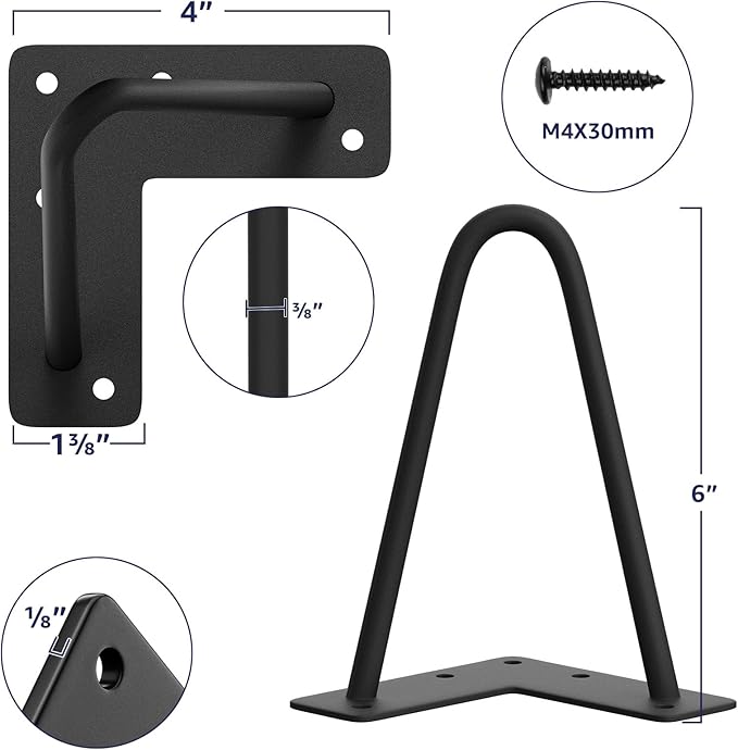 SMARTSTANDARD 6 Inch Heavy Duty Hairpin Furniture Legs, Metal Home DIY Projects