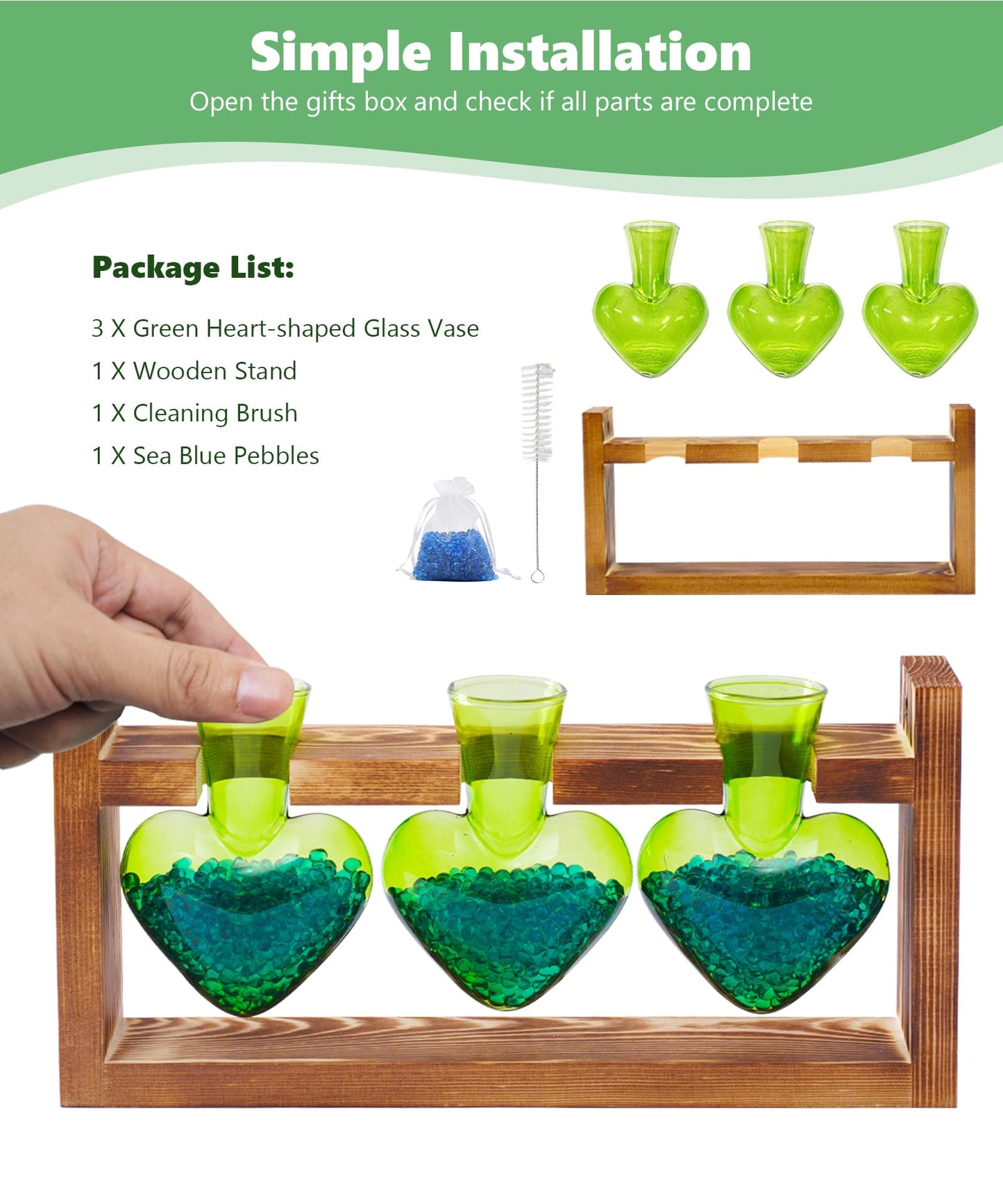 Nacome Plant Terrarium Propagation Stations: Mothers Day Gifts for Mom Plant Lovers Women Wife Daughter - 3 Bulb Glass Vase with Wooden Stand Tabletop for Hydroponics Home Garden Decor(Green)