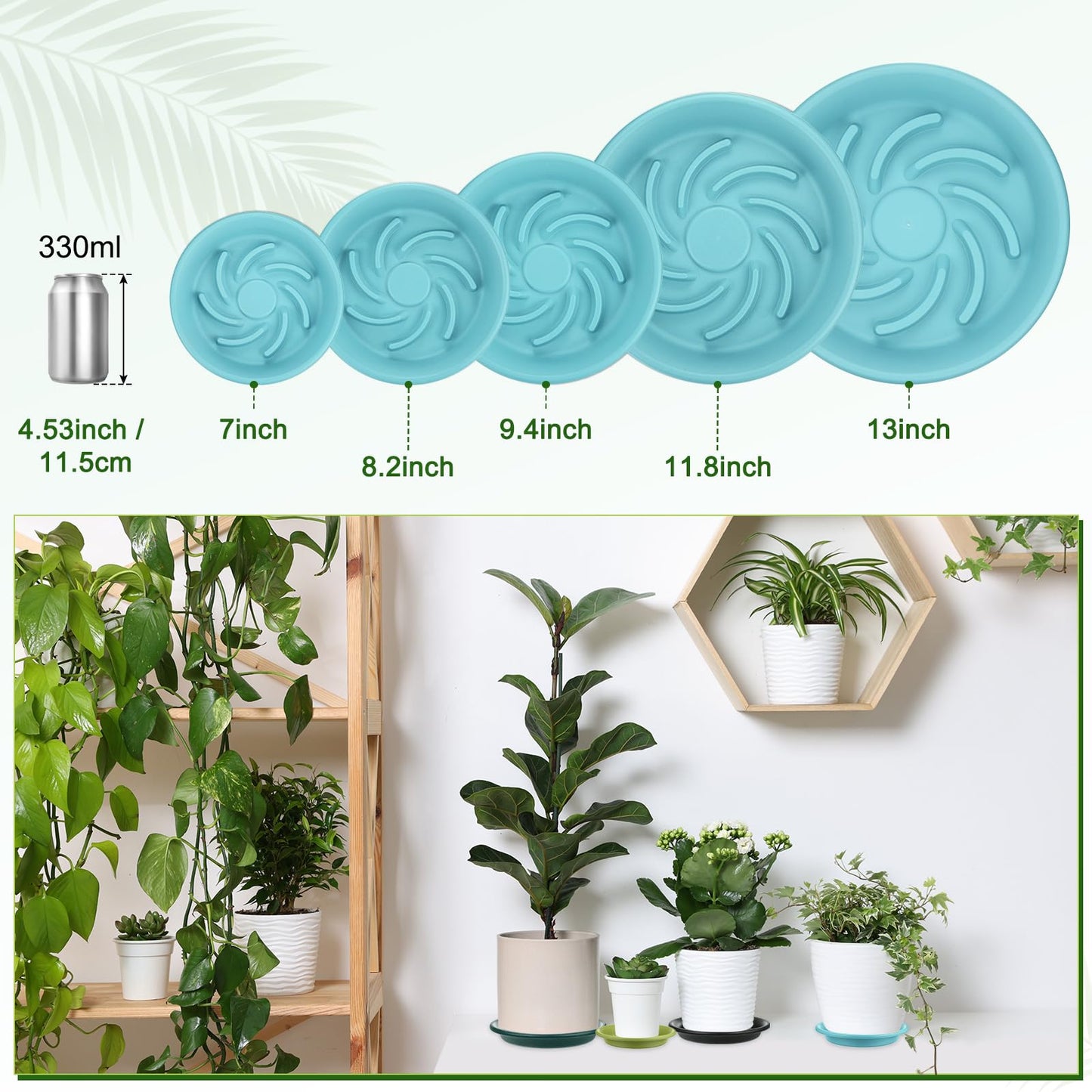 M METERXITY 2-Pack Plant Saucer, 5.7 Inch/ 14.5cm Plastic Plant Trays Thicker for Pots/Indoor/Outdoor/Water Drainage and Protection, Flowerpot Drip Tray [Light Blue]