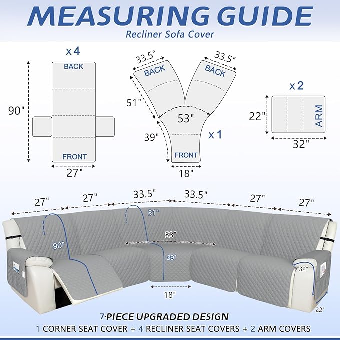 Arfntevss Recliner Sectional Couch Covers 1OO% Waterproof L Shape Sofa Cover