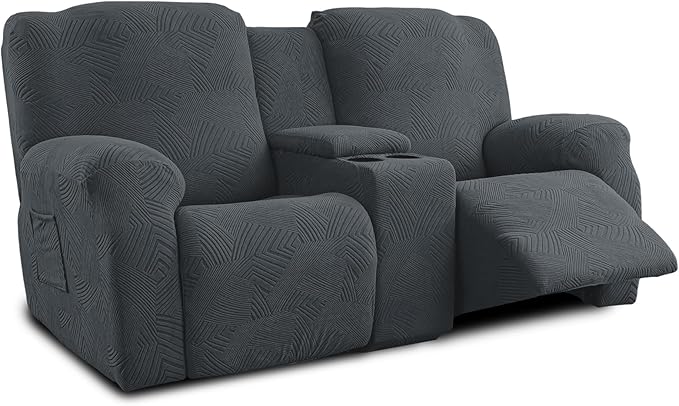 Recliner Loveseat Covers with Console, 6-Piece Stretch Geometric Strokes