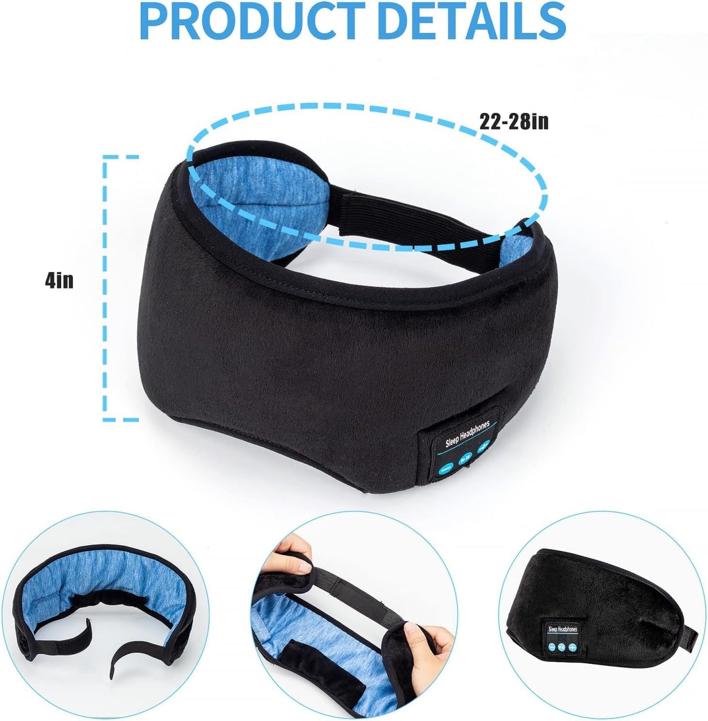 Bluetooth Sleeping Headphones,Perytong Skin-Friendly Wireless Music Bluetooth Sleep Eye Mask,Upgraded Travel Sleeping Headset,Bluetooth Handsfree Sleep Eye Shades Built-in Speakers Microphone Washable