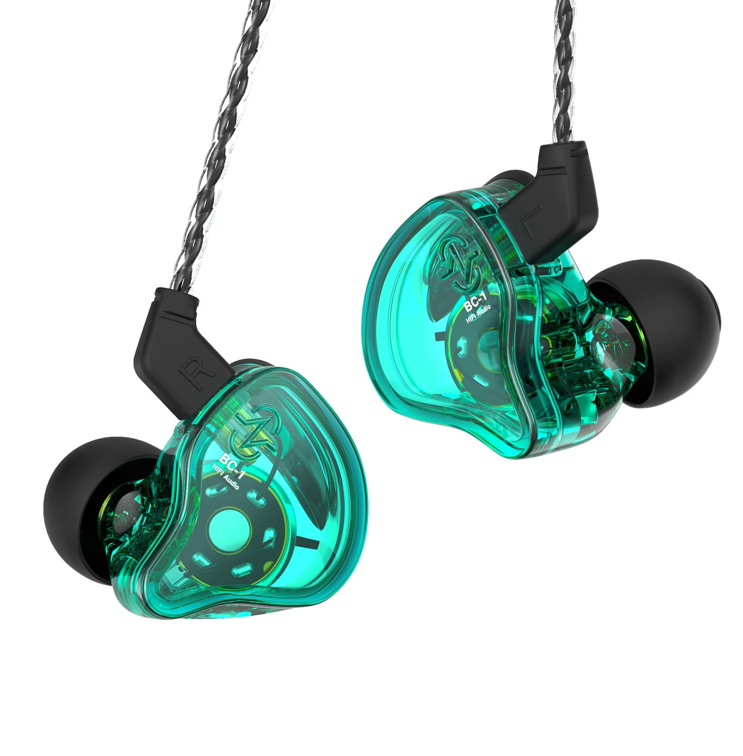 CCZ Melody inear Earphones Wired Gaming Earbuds 1DD 1BA Hybrid Drivers in-Ear Headphones iem Earbuds HIFI Bass with Ear fins, 4N OFC Cable for Drum, Studio, Editing, pc, Gaming (Green, without mic)