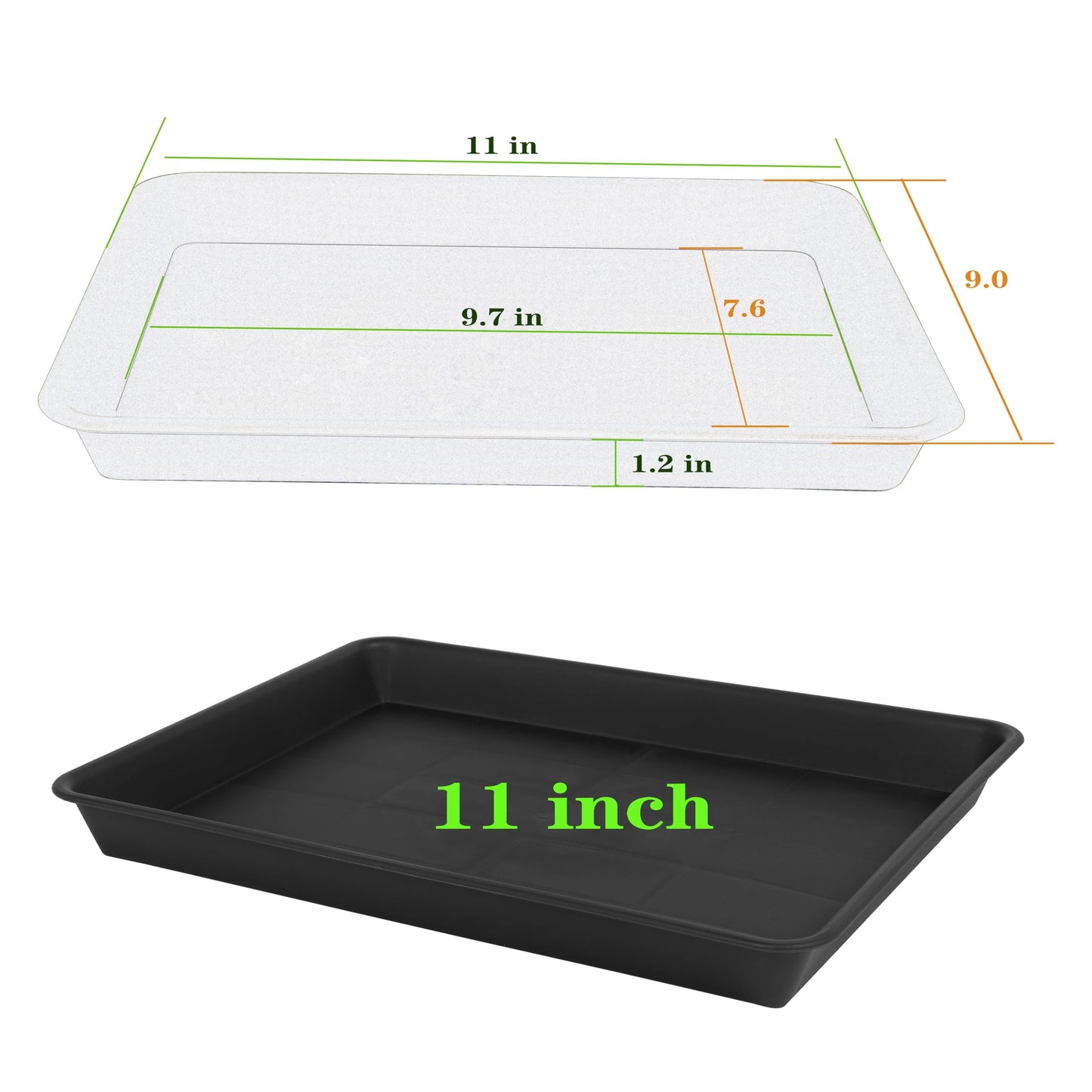 VUWEZ Plant Saucer Growing Tray, Seed Starter Tray Rectangular, Heavy Sturdy Plastic Plant Drainage Saucers, Plant Drip Trays for Pots, Seed Starter Growing Trays (11 x 9 inch, 2 Pack)