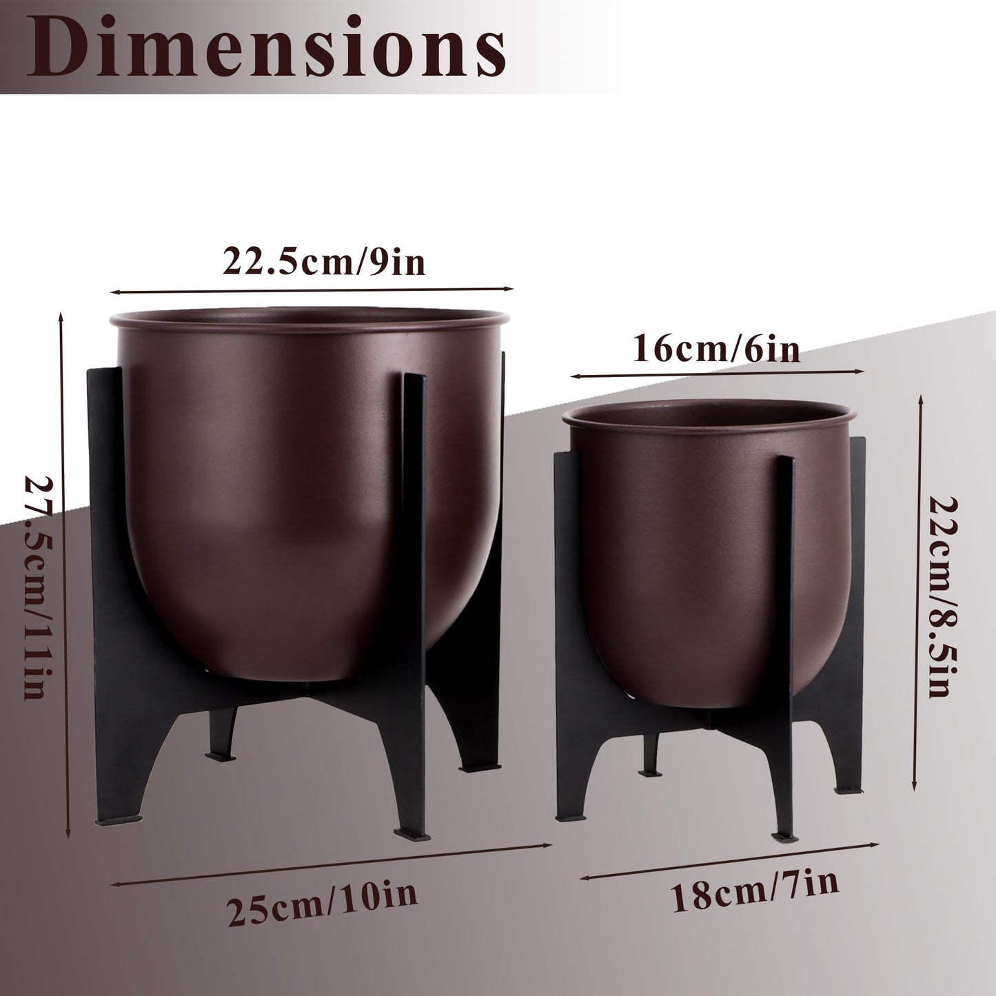 TRIROCKS Set of 2 Planters with Stand Indoor Outdoor Metal Plant Stand 16 &8" H Modern Planters Flower Pots for Living Room Corner Kitchen Office Garden Balcony Patio Decor
