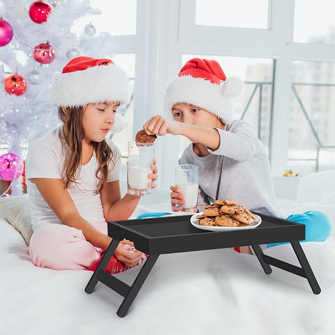 Artmeer Bed Tray Table with Folding Legs, Bamboo Breakfast in Bed