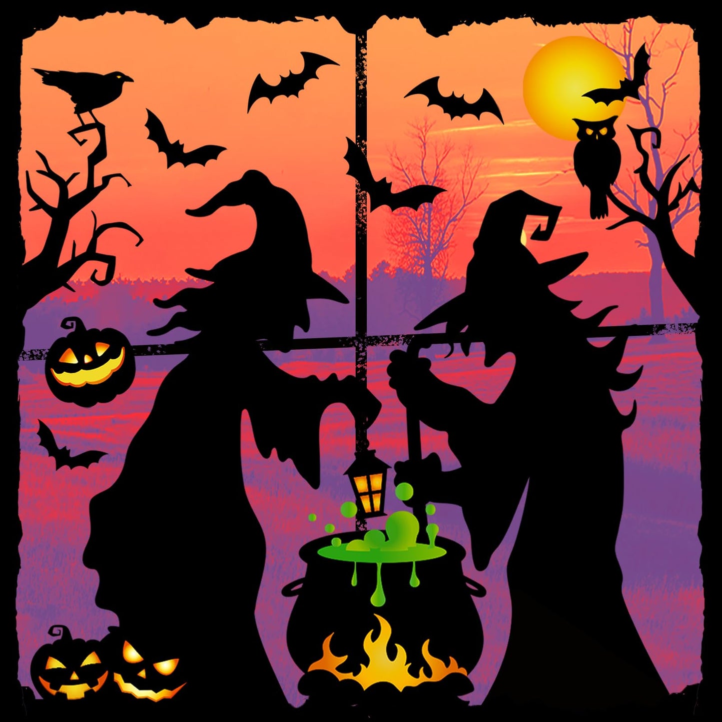JarThenaAMCS Extra Large Halloween Window Clings Witch Black Bat Cauldron Window Stickers Hocus Pocus Double-Sided Glass Decal for Indoor School Home Office Party Decor Supplies, 4 Sheets