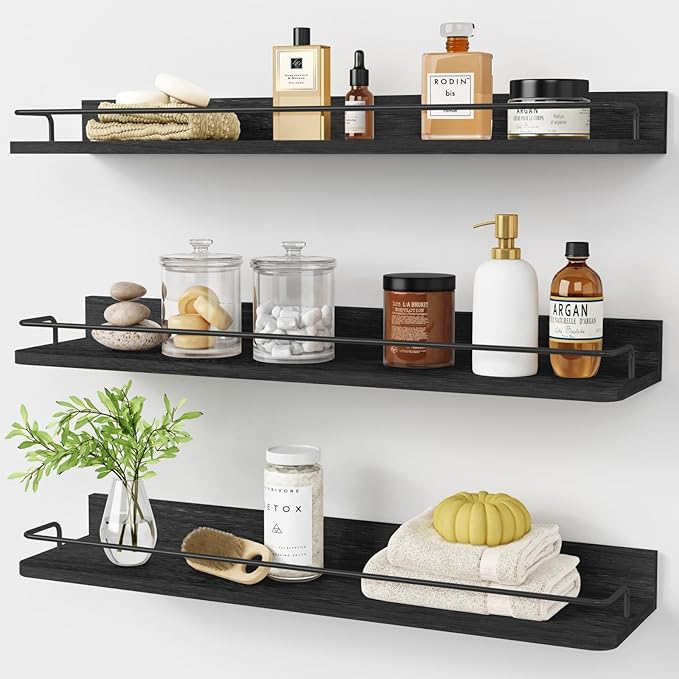 Forbena 24 Inch Wall Shelves for Bedroom 3-Pack, Vintage Large Floating Book